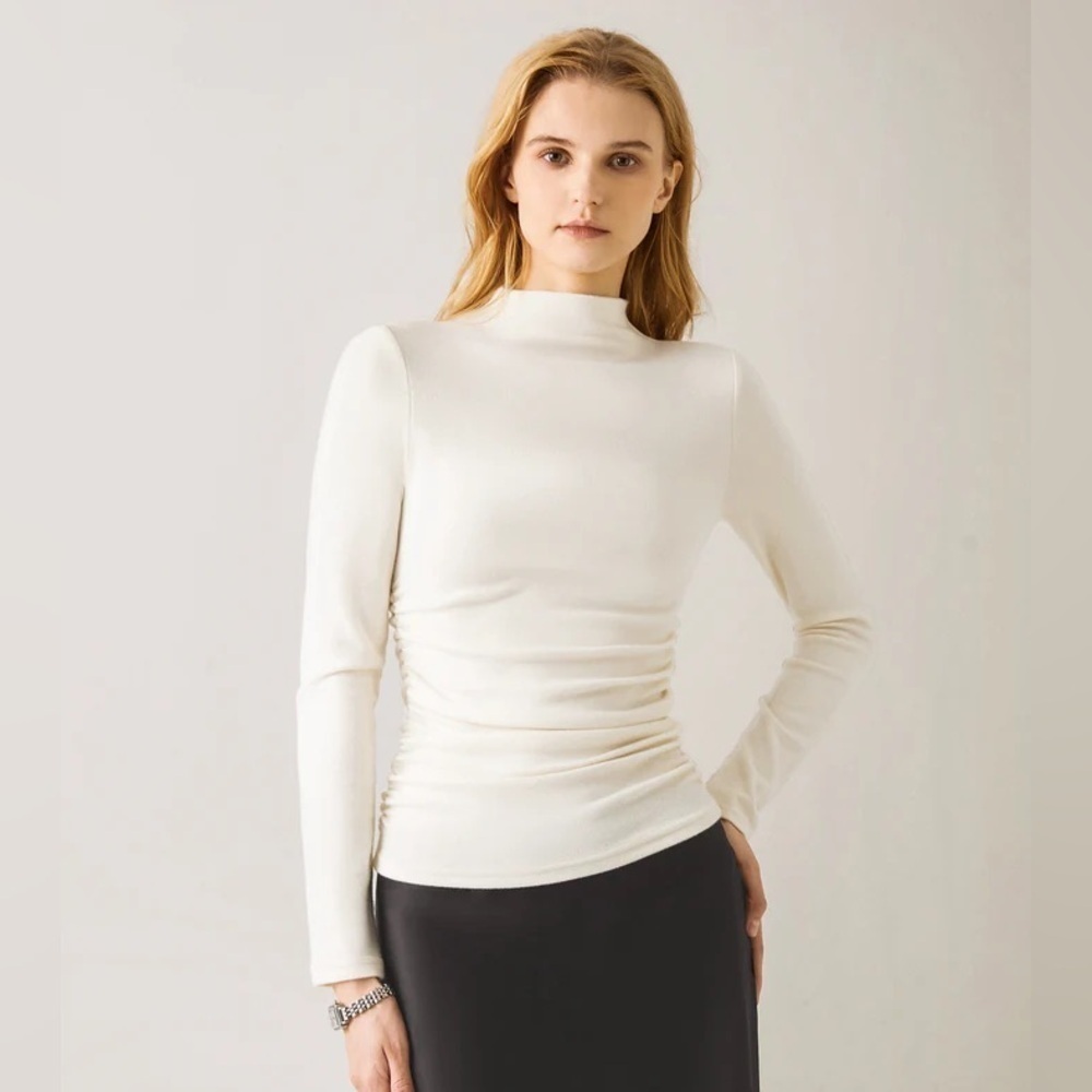 OGL Mid Thermal Ruched Sides Tuckable Mockneck Top - off white